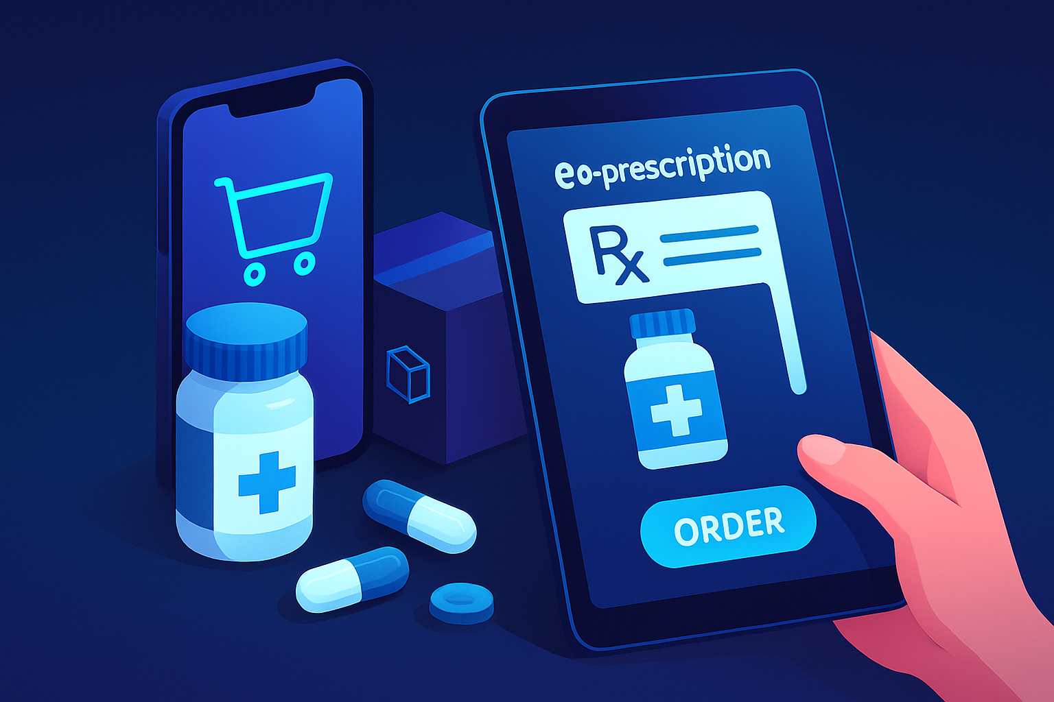Smartphone mit E-Rezept-App und Medikamentenlieferung nach Hause