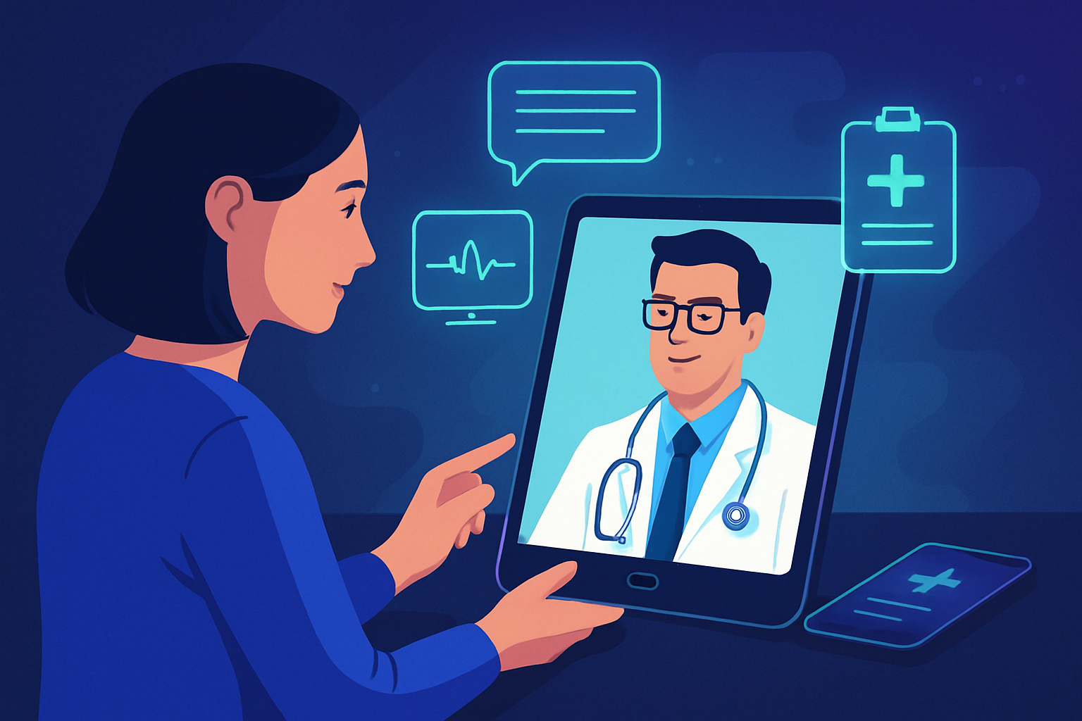 Patient bei Telekonsultation mit Arzt über Tablet-Computer