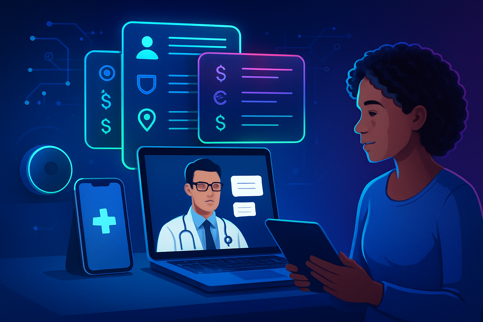 Vergleich verschiedener Telemedizin-Anbieter auf Smartphone und Laptop dargestellt