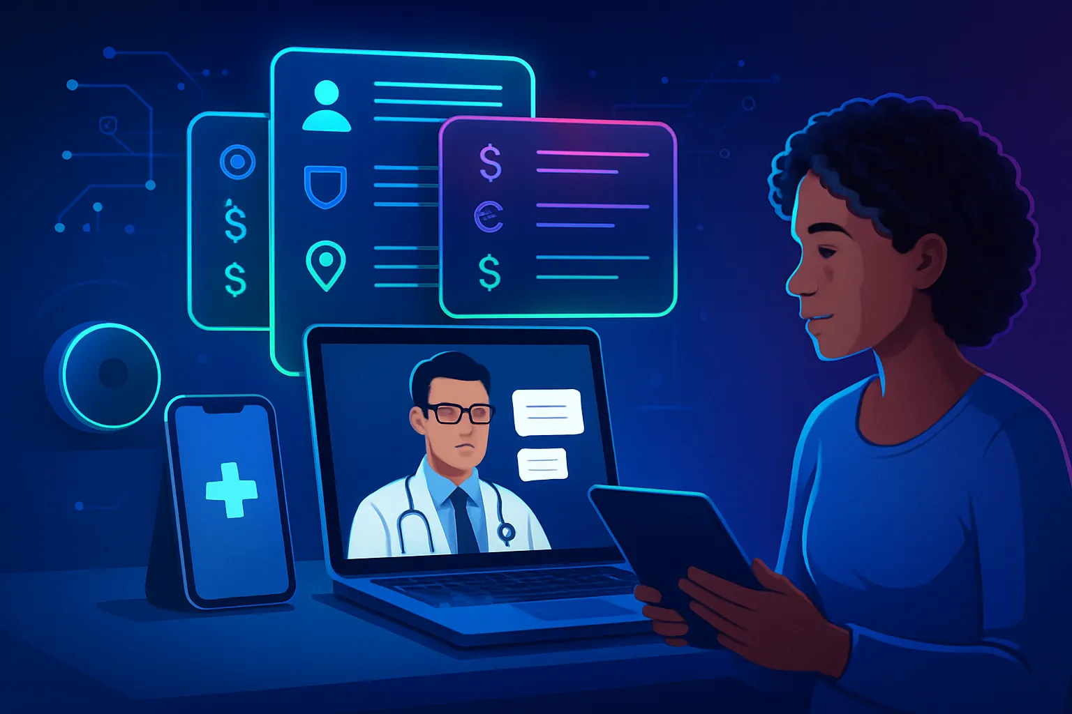 Vergleich verschiedener Telemedizin-Anbieter auf Smartphone und Laptop dargestellt