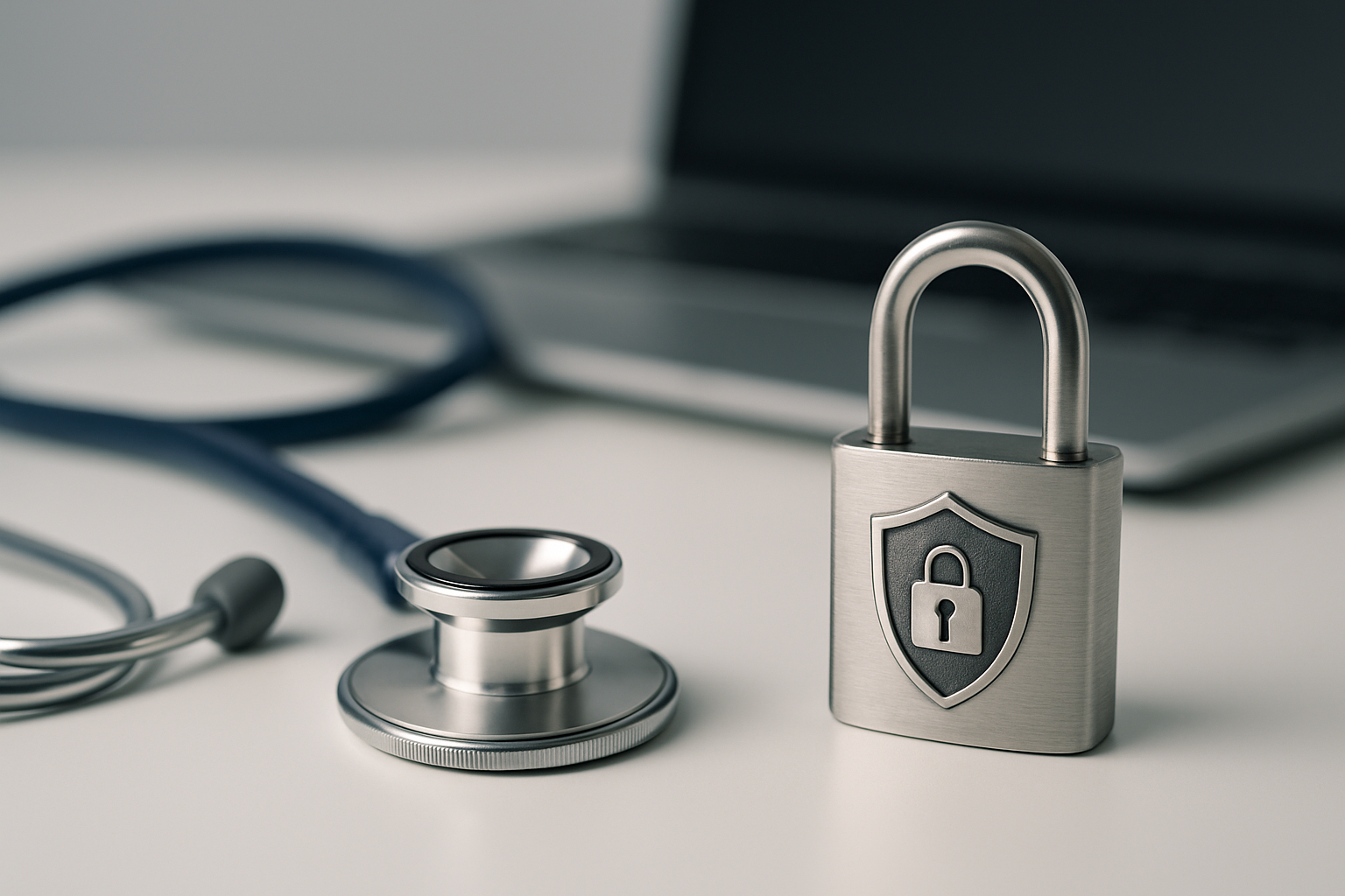 Sichere Verschlüsselung von Gesundheitsdaten bei Video-Sprechstunde mit Schlosssymbol